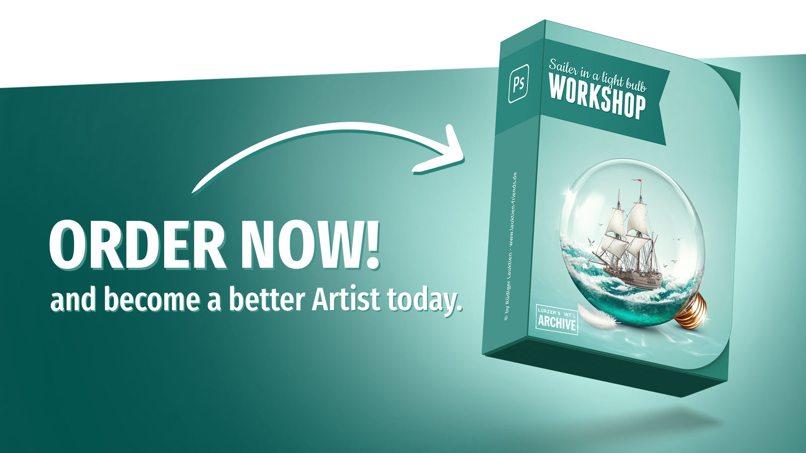 Get your workshop tody. Advanced NO-AI Photoshop workshop. Sailer in a light bulb