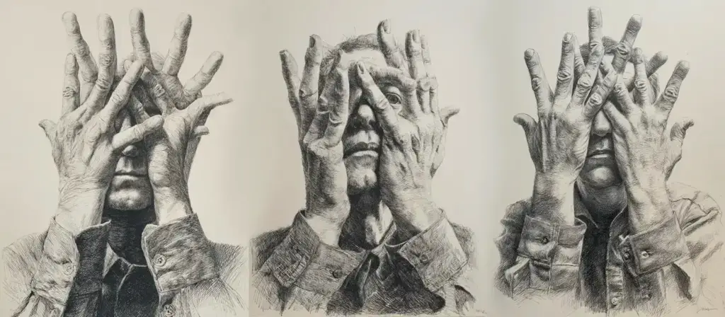 Teaser for blog post 'AI visuals weaken your brand' shows three AI man with distorted fingers