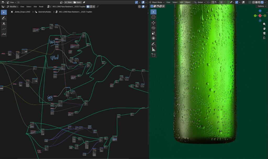 cgi node system for condensation on glass. advanced nodes in blender lauktien
