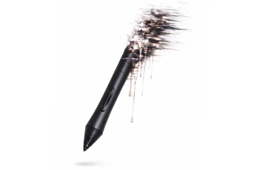 a graphic pen dissolves into nothingness - the end of retouching as a manual act. AI takes over and kills our jobs 