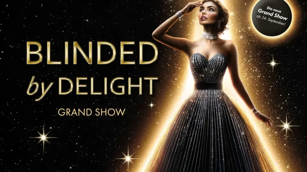 Friedrichstadt-Palast AI campaign key visual with dramatic stage lighting and performer