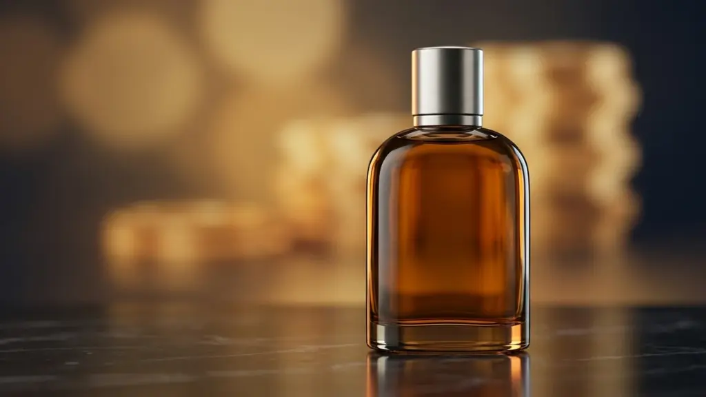 Premium perfume bottle 3D product visualization with bokeh light, illustrating CGI cost factors for luxury brands