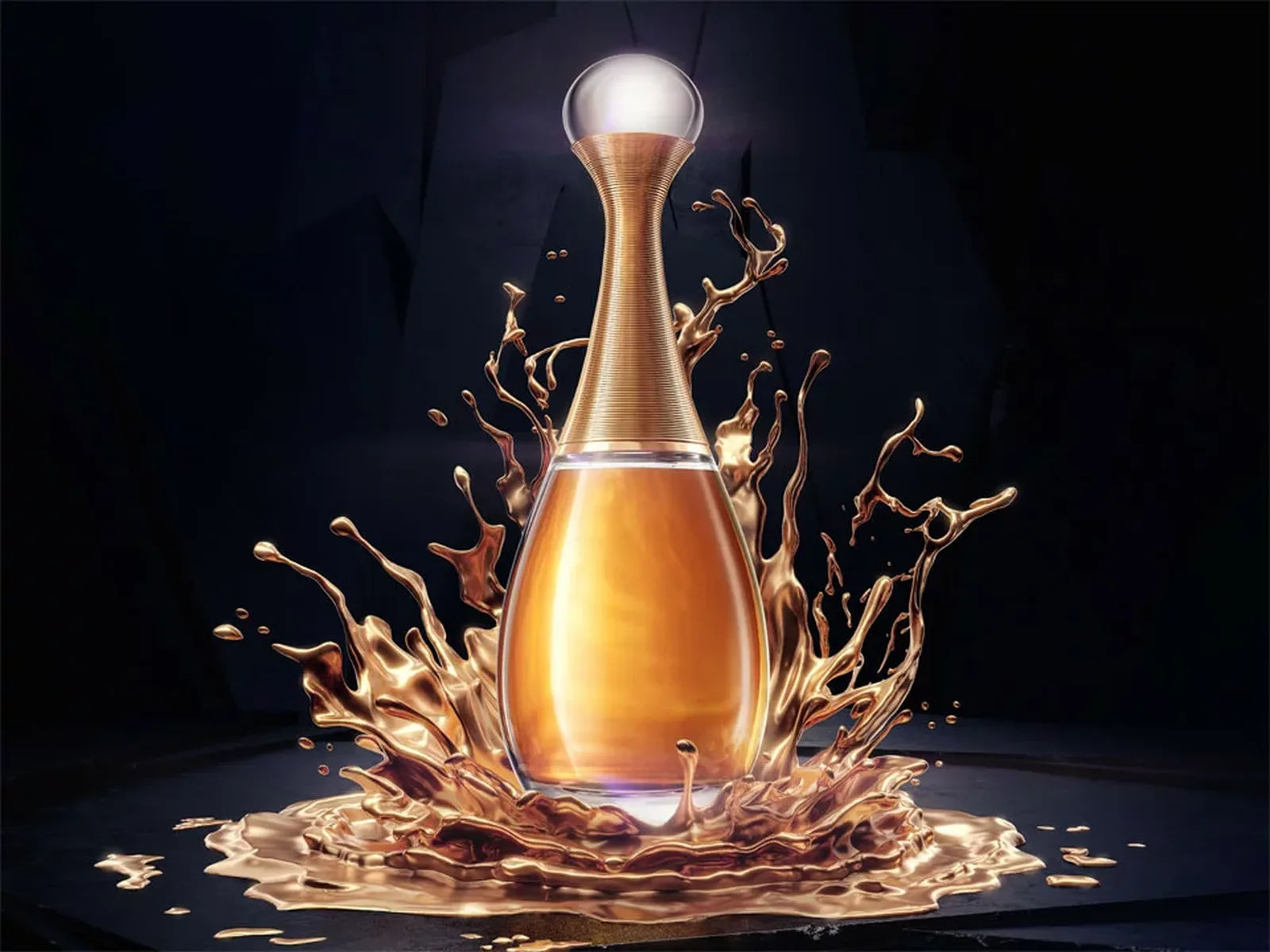 Luxury perfume bottle hero render demonstrating the production-grade fidelity AI packaging design commercial use still has to meet, full CGI build by Lauktien Studio